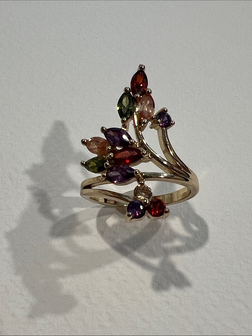 Multicolored Stone Floral Gold-tone Ring - Colorful Marquise Accents